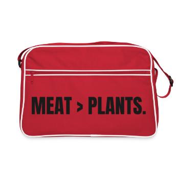MEAT > PLANTS | Carnivore | Meat Based Statement - Retro Tasche - Rot/Weiß - Vorne