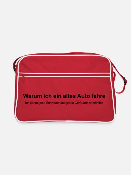 Mein Auto kenne ich persönlich - Retro Tasche - Rot/Weiß - Vorne
