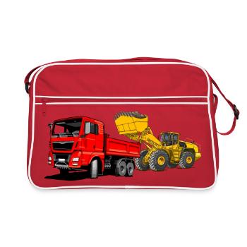 Baustelle, LKW, Radlader - Retro Tasche - Rot/Weiß - Vorne