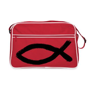 Jésus poisson noir Ichthys poisson poisson poisson - Sac Retro - rouge/blanc - Devant