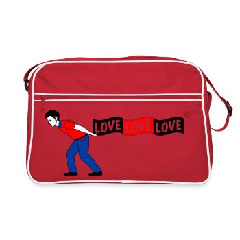 Un homme tire la bannière LOVE - Sac Retro - rouge/blanc - Devant