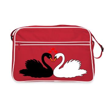 Cygne noir et cygne blanc avec des cœurs - Sac Retro - rouge/blanc - Devant