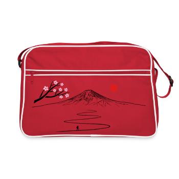 Japon, Fujijama, randonnées en montagne, volcan, cerisier en fleurs - Sac Retro - rouge/blanc - Devant