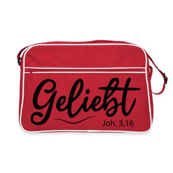 Geliebt, christlicher Spruch aus Bibel - Retro Tasche - Rot/Weiß - Vorne