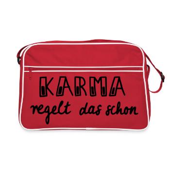 Karma regelt das schon - Retro Tasche - Rot/Weiß - Vorne