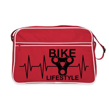 bike lifestyle Kette Ritzel Fahhrad Symbol Puls - Retro Tasche - Rot/Weiß - Vorne