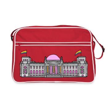 Der Bundestag in Berlin mit Regenbogenfahnen - Retro Tasche - Rot/Weiß - Vorne