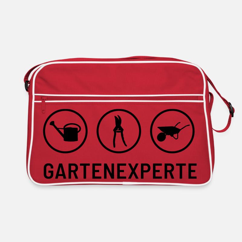 Gartenexperte: Gießkanne, Heckeschere, Schubkarre Retro Tasche