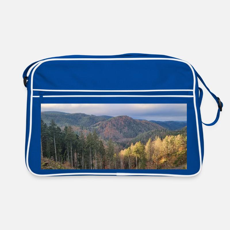 Herbstliche Waldlandschaft mit Sonnenlicht Retro Tasche