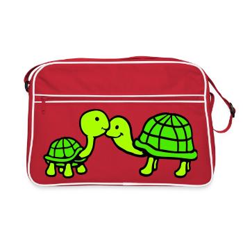 2 tortues à long cou s'embrassant en couple, équipe d'amour - Sac Retro - rouge/blanc - Devant