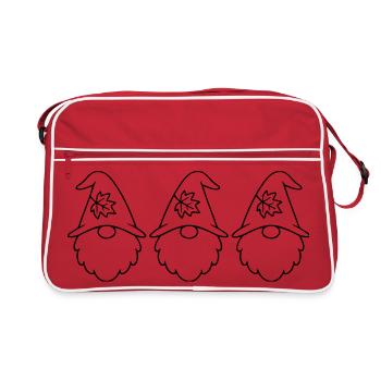 Herbstlicher Gartenzwerg-Wichtel mit Blatt Motiv - Retro Tasche - Rot/Weiß - Vorne