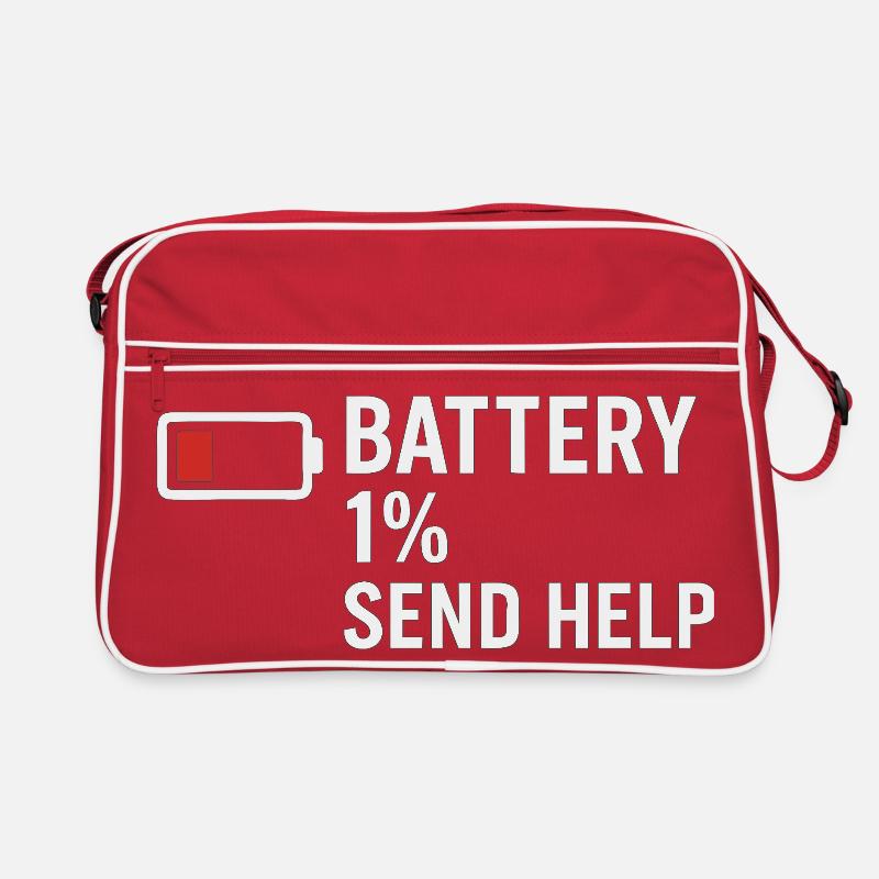 Battery 1% – Send Help | Morning grouch - Retro Bag - red/white