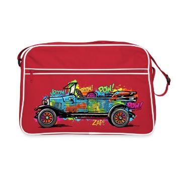 Voiture de bande dessinée colorée / Impression vintage de voiture vintage - Sac Retro - rouge/blanc - Devant