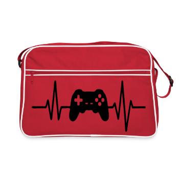 Heartbeat Gamer, Gamecontroller Strichzeichnung Design - Retro Tasche - Rot/Weiß - Vorne