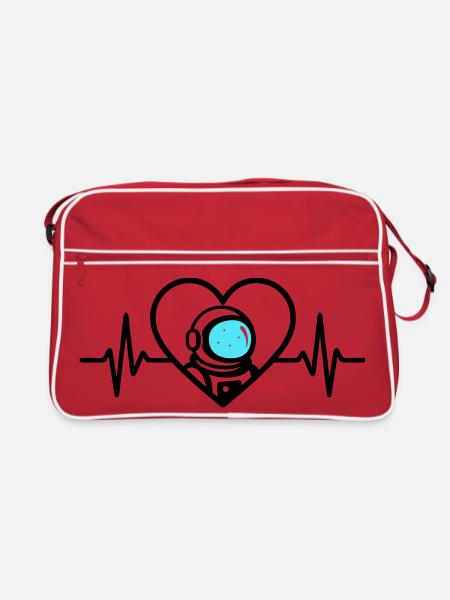 Astronaut Heart Space Travel Cosmos Helmet - Retro Bag - red/white - Front