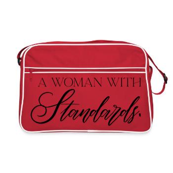 A Woman With Standards – self-confident statement - Retro Bag - red/white - Front
