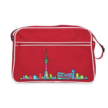 Stuttgarter Stadtskyline Fernsehturm Moderne Linienzeichnung - Retro Tasche - Rot/Weiß - Vorne