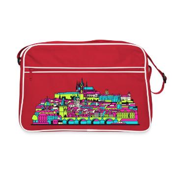 Prague City Skyline Charles Bridge Modern Art - Retro Bag - red/white - Front