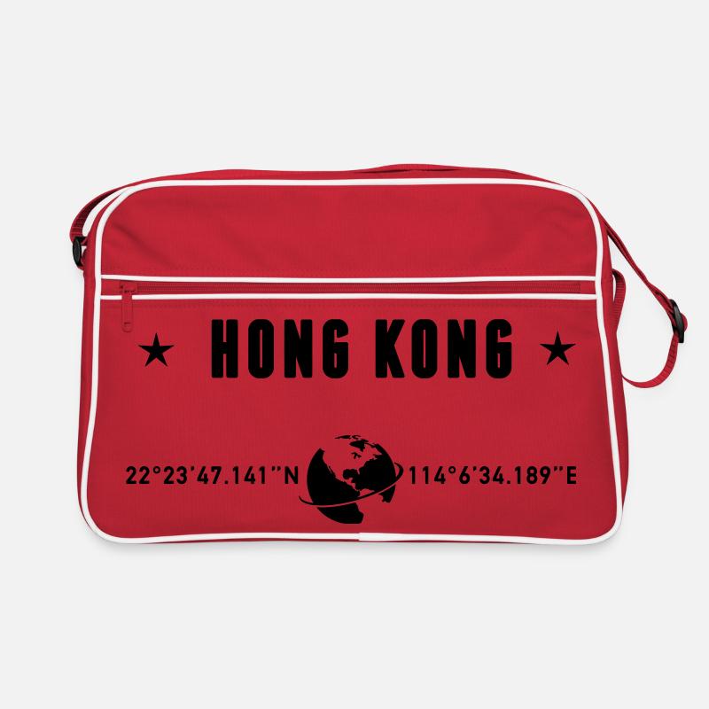 Hong Kong Coordinates Black Typography Retro Bag