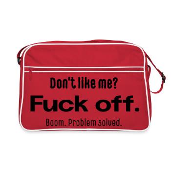 Don’t Like Me? Fuck Off – Typografie Spruch - Retro Tasche - Rot/Weiß - Vorne