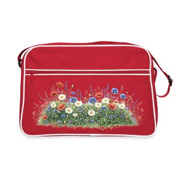 Prairie colorée de fleurs sauvages avec des marguerites - Sac Retro - rouge/blanc - Devant