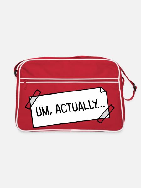 Um Actually Zettel Geklebt Nerd Klugscheißer Logo - Retro Tasche - Rot/Weiß - Vorne