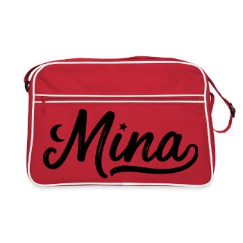 Mina First Name Name Calligraphy Moon Stars Typo - Retro Bag - red/white - Front
