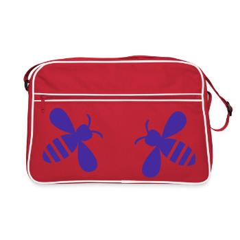 Zwei symmetrie Bienen in Lila - Retro Tasche - Rot/Weiß - Vorne