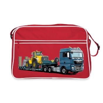 Tieflader mit Bagger - Retro Tasche - Rot/Weiß - Vorne
