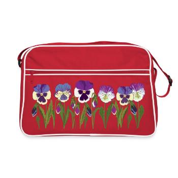 Rangée de fleurs de pensée en violet - Sac Retro - rouge/blanc - Devant