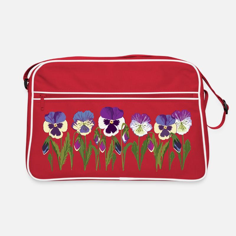 Rangée de fleurs de pensée en violet - Sac Retro - rouge/blanc