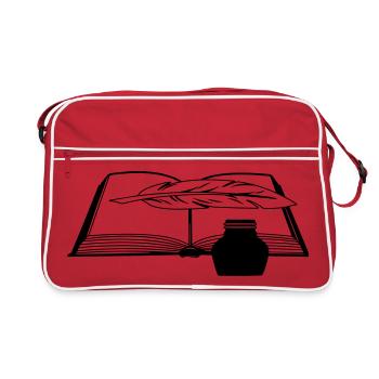 Buch mit Federstift und Tintenfass - Retro Tasche - Rot/Weiß - Vorne