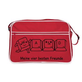 Amis joueurs : WASD | Drôle de dicton pour les joueurs - Sac Retro - rouge/blanc - Devant