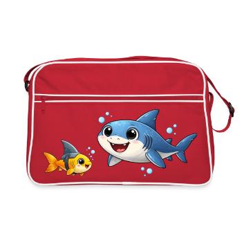 Bébé Ami Requin Enfants Drôles Dessin animé sur l’océan - Sac Retro - rouge/blanc - Devant