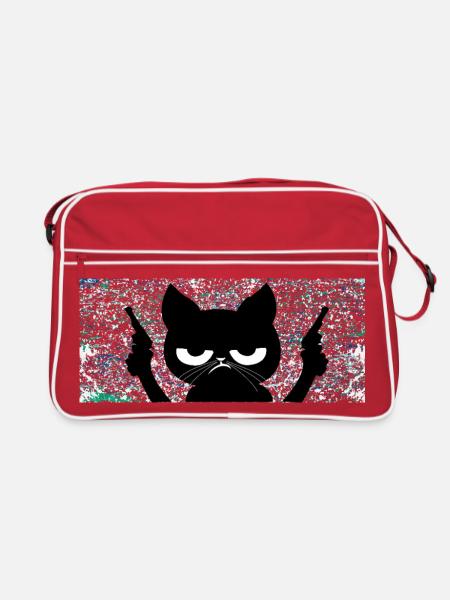 Katze mit Pistolen - Retro Tasche - Rot/Weiß