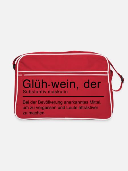 Glühwein Duden Spruch Lustig Schwarz - Retro Tasche - Rot/Weiß - Vorne