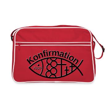 Confirmation 2025 Jesus Fish with 3 Crosses - Retro Bag - red/white - Front