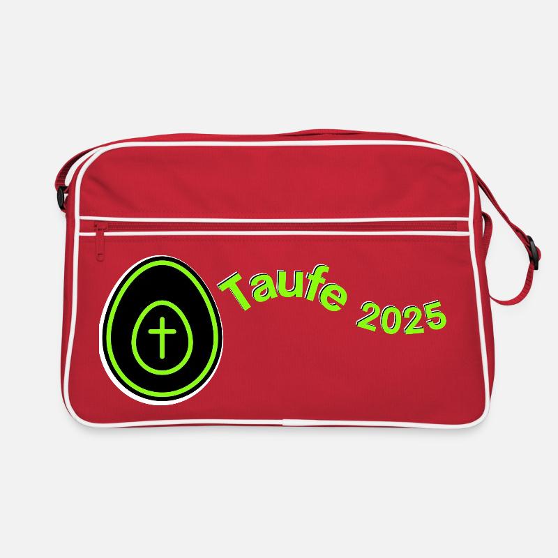 Taufe 2025 Kreuz im Ei hell grün Querformat Retro Tasche