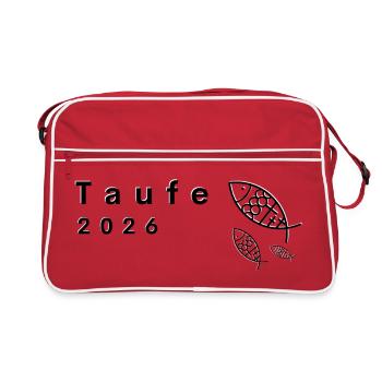 Celebrate baptism 2026 with 3 fishes with crosses - Retro Bag - red/white - Front
