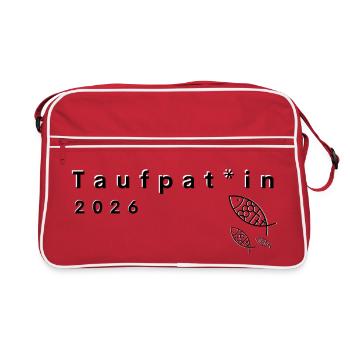 Gendergerechte Taufpatenschaft 2026 Symbol 3 Fisch - Retro Tasche - Rot/Weiß - Vorne