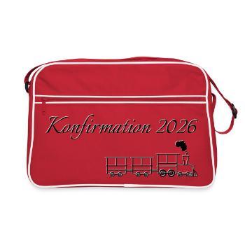 Confirmation 2026 moving train steaming locomotive - Retro Bag - red/white - Front