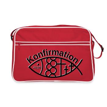 Confirmation 2026 Fish with 3 Crosses Symbol - Retro Bag - red/white - Front