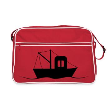 Fischkutter Silhouette, kleines Schiff - Retro Tasche - Rot/Weiß - Vorne