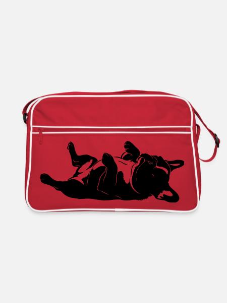 Liegender Hund auf dem Rücken - Retro Tasche - Rot/Weiß - Vorne
