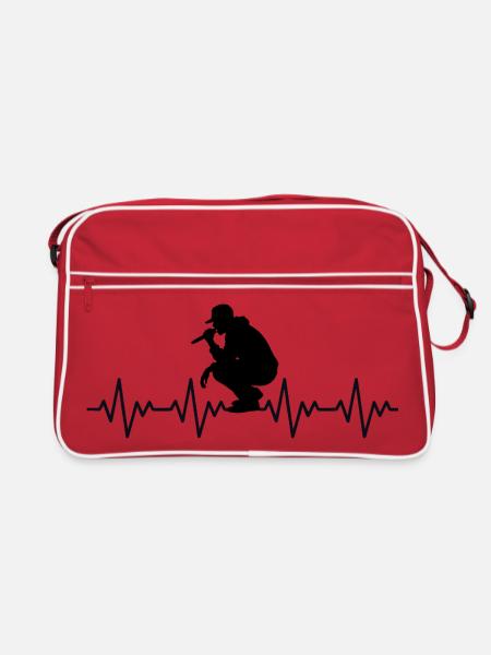 Rapper rappen MC Microphone Checker EKG Herzschlag - Retro Tasche - Rot/Weiß - Vorne