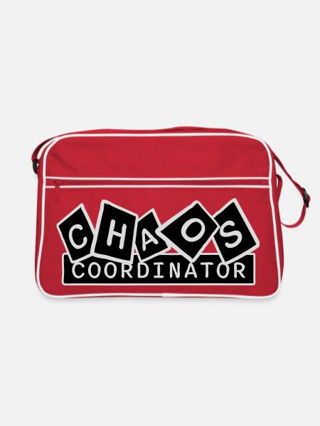 Chaos Coordinator Lustig Titel Eltern Lehrer Logo - Retro Tasche - Rot/Weiß - Vorne