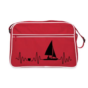 Retro Segeln Herzschlag Mit Segelboot Für Segler - Retro Tasche - Rot/Weiß - Vorne