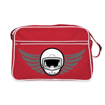 Motocross motorcycle helmet with wings - Retro Bag - red/white - Front