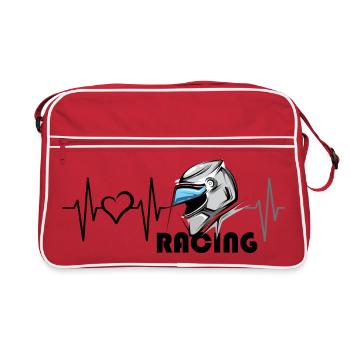 Motorcycle Racing Heartbeat Heart Love Motorcycle - Retro Bag - red/white - Front