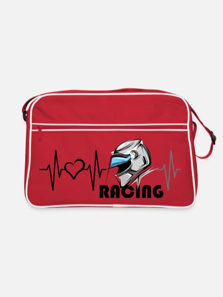 Motorcycle Racing Heartbeat Heart Love Motorcycle - Retro Bag - red/white - Front